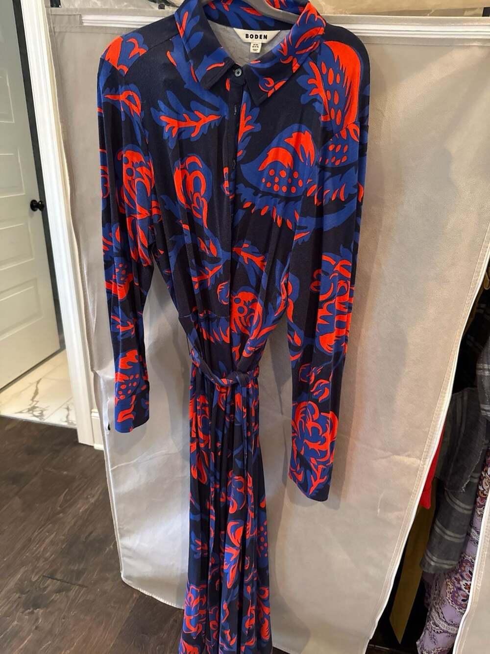 Boden Laura Jersey Midi Shirt Dress Blue and Red Floral Print